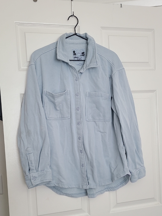 C&C California Jackets & Blazers - C&C Light Blue Button-Front Pocket Heavy Over Shirt